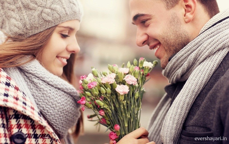 Romantic couple with flowers