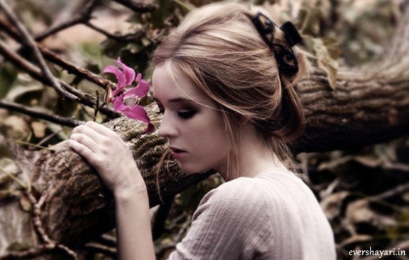 Sad Girl in love with flower